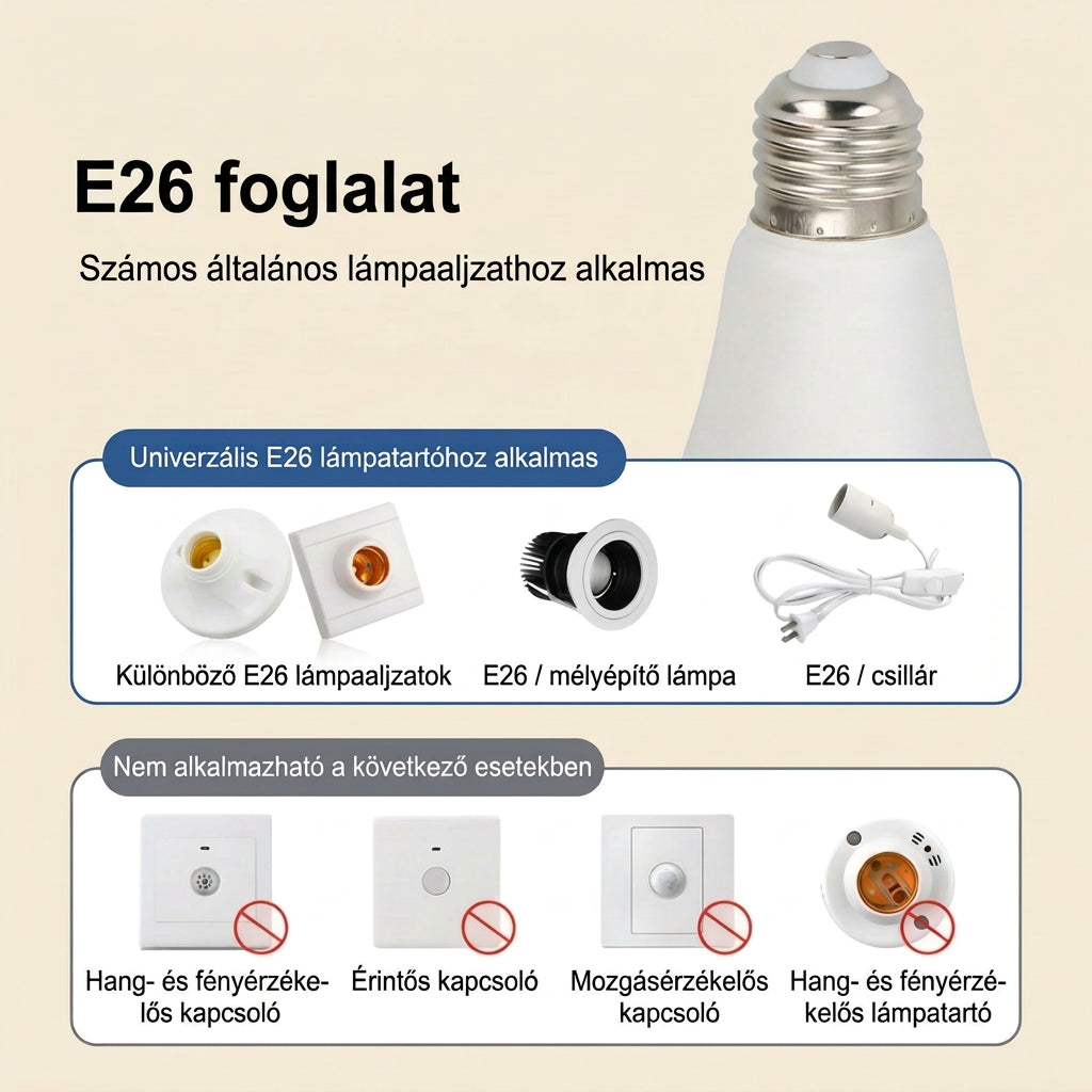 2db Mozgásérzékelős LED-izzó, 6W, E26