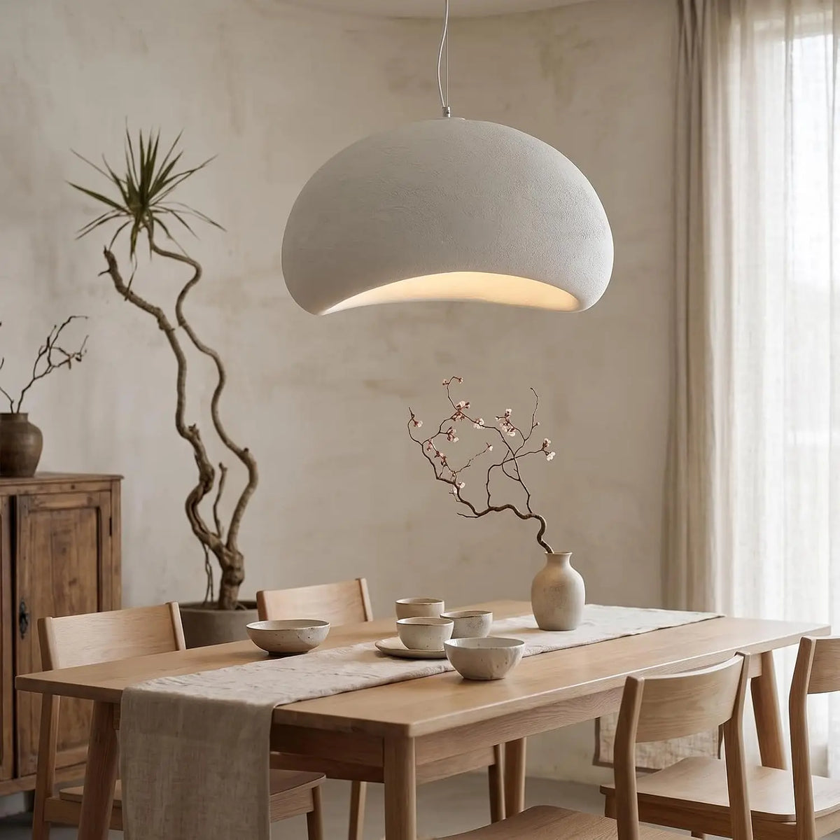 Wabi-sabi stílusú függőlámpa, Travertin minta,, E27, Fehér / Szürke