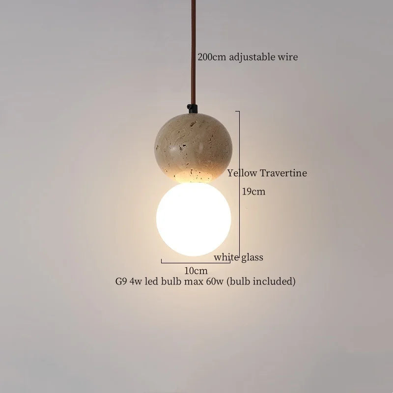 Wabi-sabi stílusú függőlámpa, Travertin minta, Melegfehér Fény, 4W