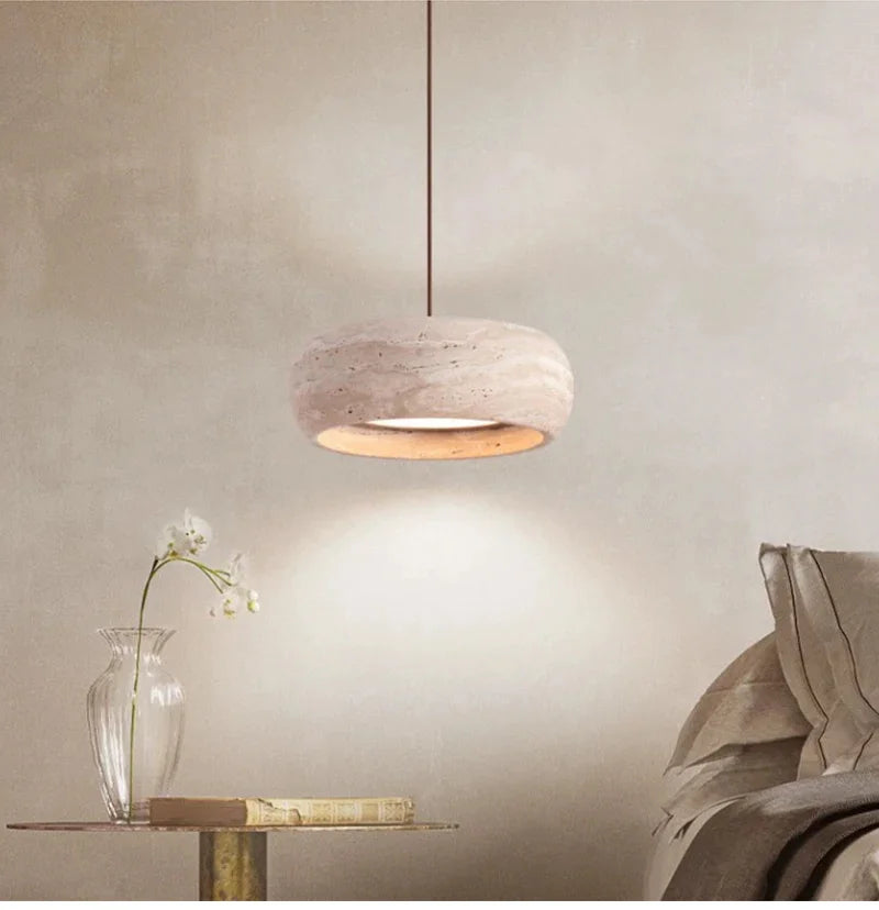 Wabi-sabi stílusú függőlámpa, Travertin minta, Melegfehér Fény, 18 W