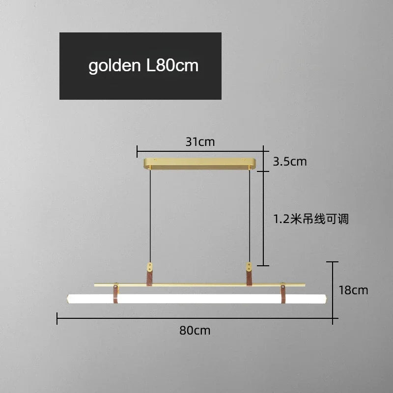 CLAETED Ledes Függőlámpa, Hosszú Csőforma, 80 cm, Fekete / Arany