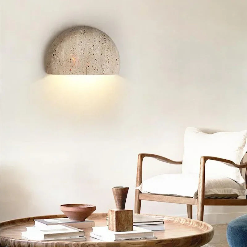 Wabi-sabi stílusú LED Fali Lámpa, Sárgás Kő, Melegfehér Fény, 3000 K