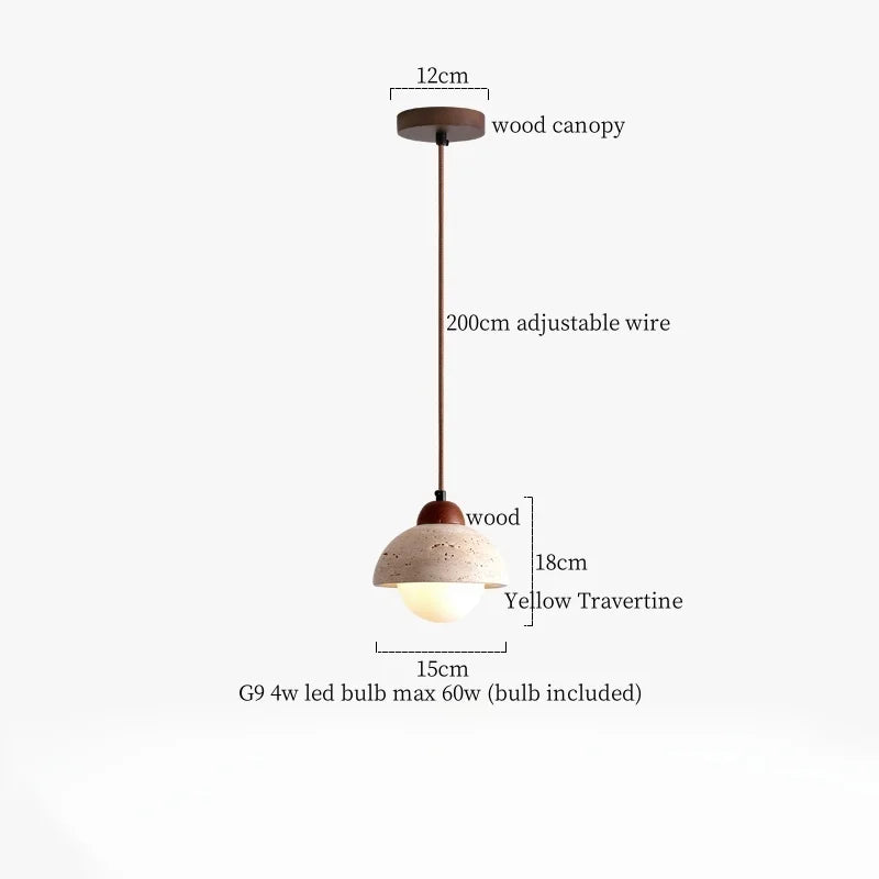 Wabi-sabi stílusú függőlámpa, Travertin minta, Melegfehér Fény, 4W