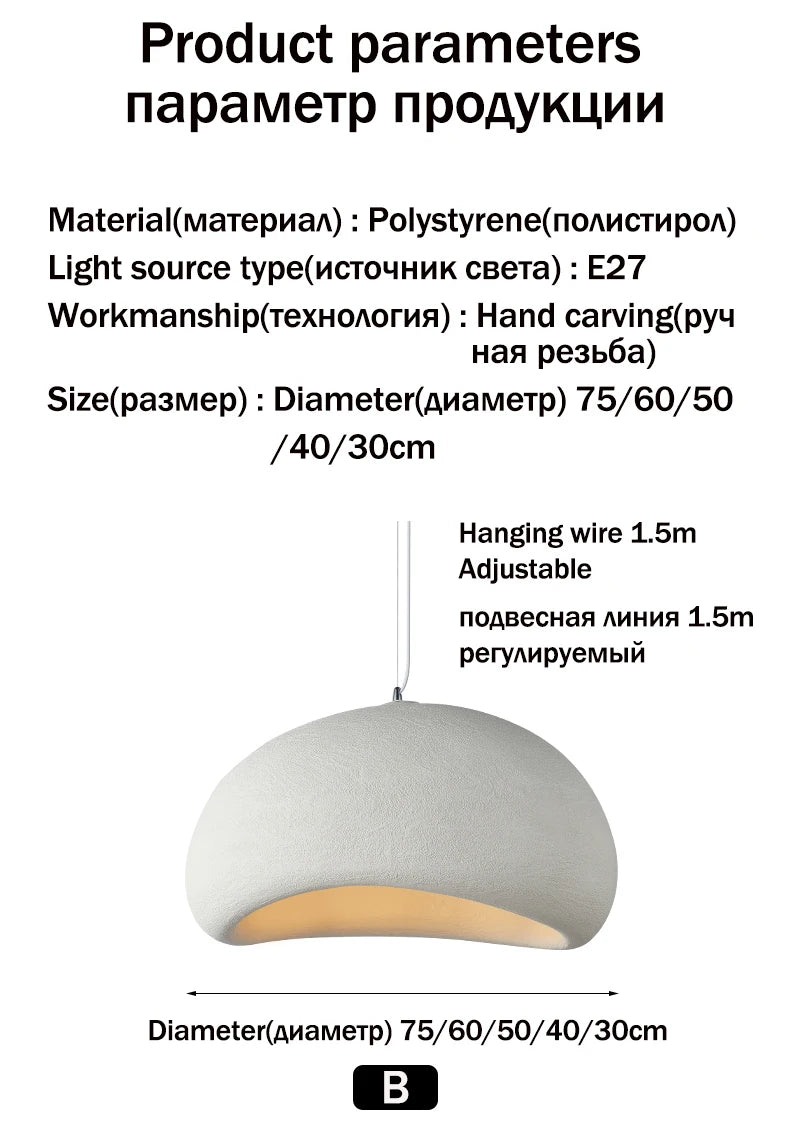 Wabi-sabi stílusú függőlámpa, Travertin minta,, E27, Fehér / Szürke