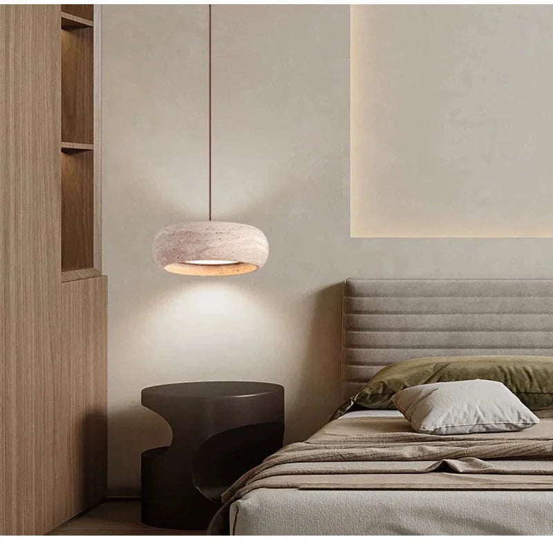 Wabi-sabi stílusú függőlámpa, Travertin minta, Melegfehér Fény, 18 W
