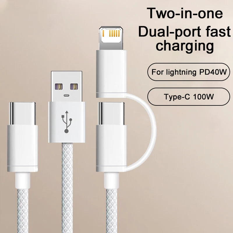 GRATUIT USB-C 2 az 1-ben Adat- És Töltőkábel, Fonott, 1 m, Akár 100 W