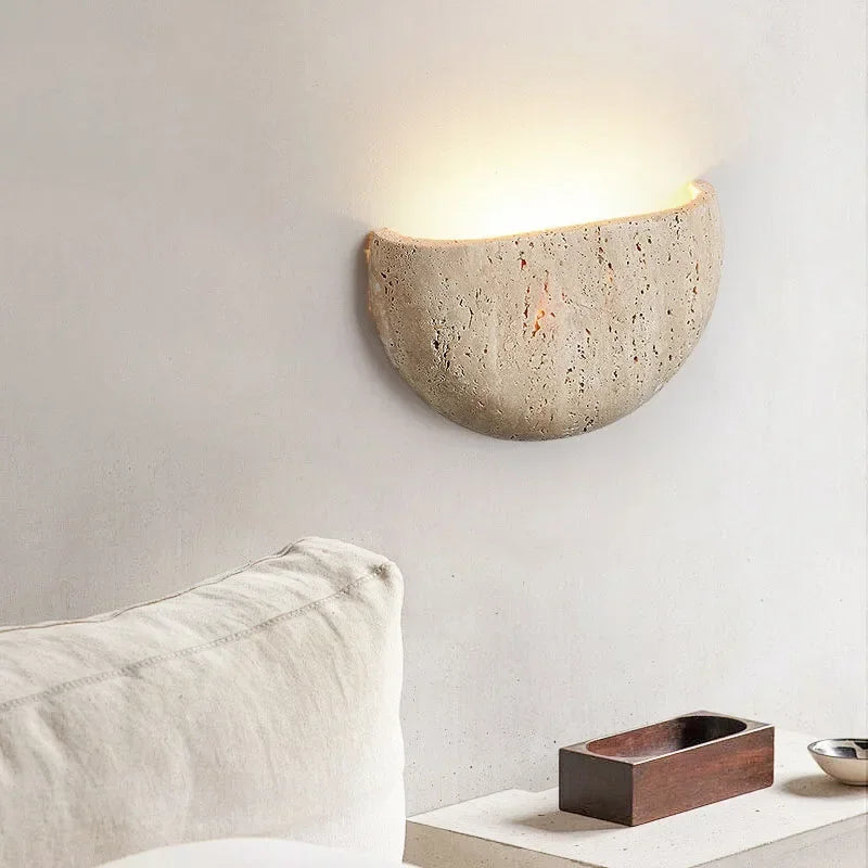 Wabi-sabi stílusú LED Fali Lámpa, Sárgás Kő, Melegfehér Fény, 3000 K